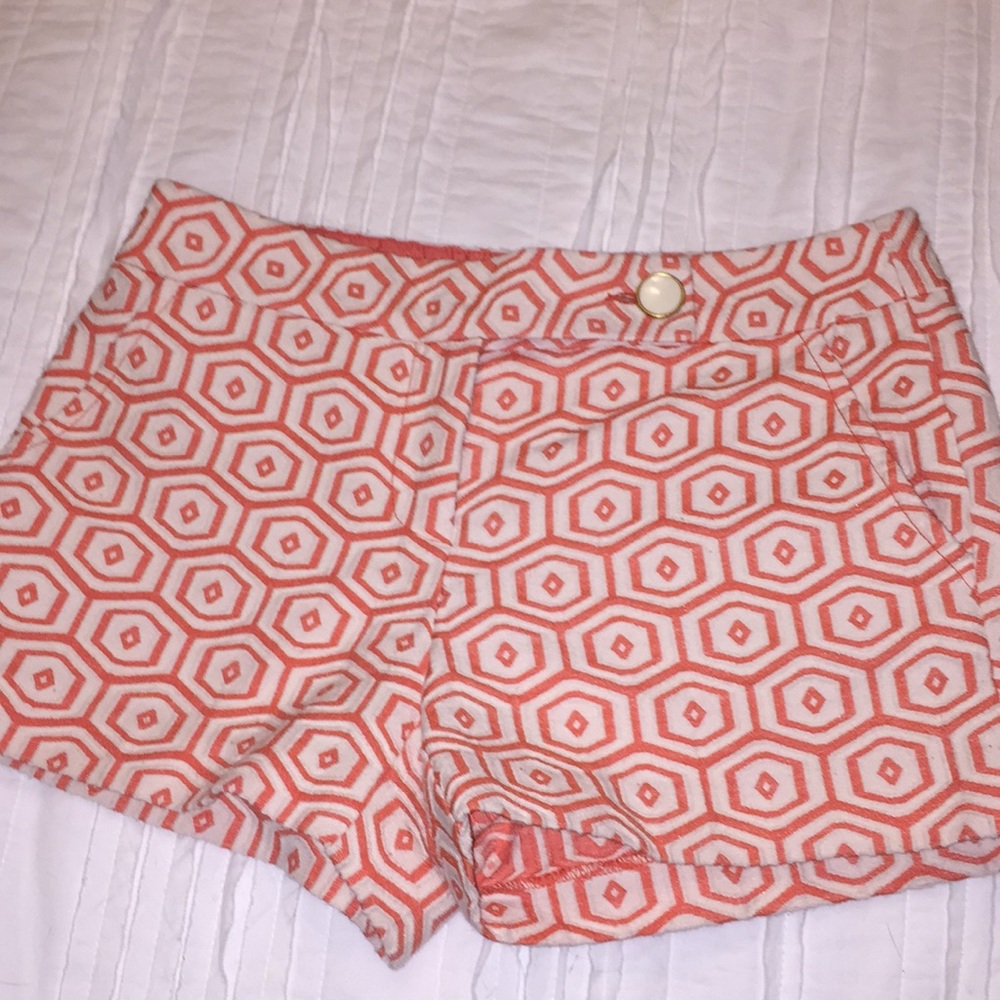Trina Turk Coral and White Geometric Skort Shorts